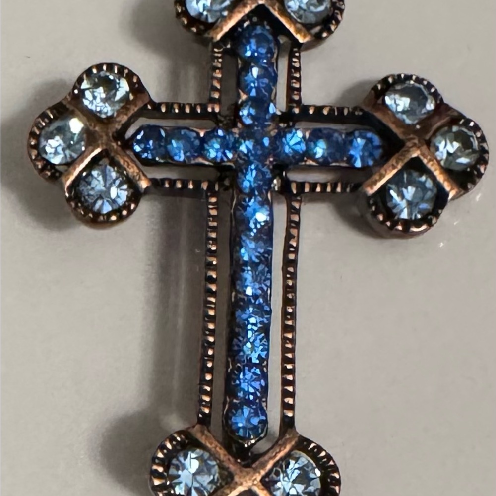 Sparkling Blue Crystal Cross brooch